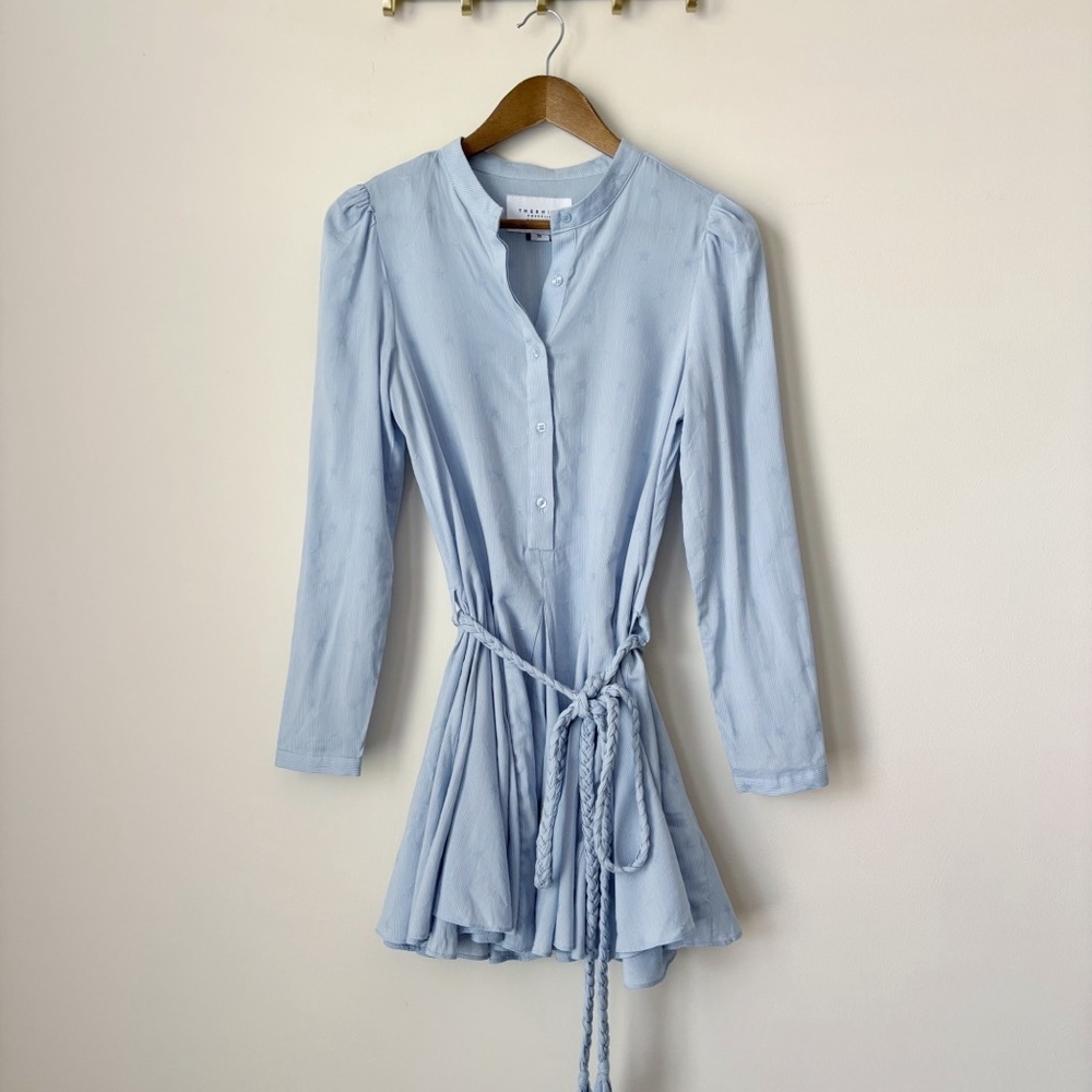 The Shirt Rochelle Behrens Sky Blue Jenica Belted Shirt Dress XS NWOT